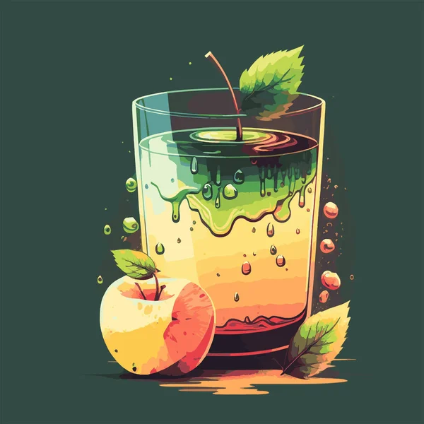 Свежий Яблочный Сок Содовый Напиток Прозрачном Стекле Красный Яблочный Ломтик — стоковый вектор