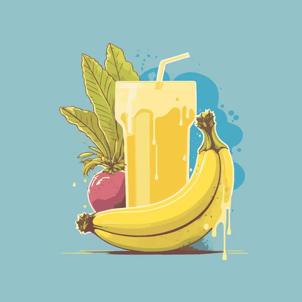 Απεικόνιση Των Νωπών Φέτες Μπανάνα Χυμό Φρούτων Γυαλί Vector Flat — Διανυσματικό Αρχείο