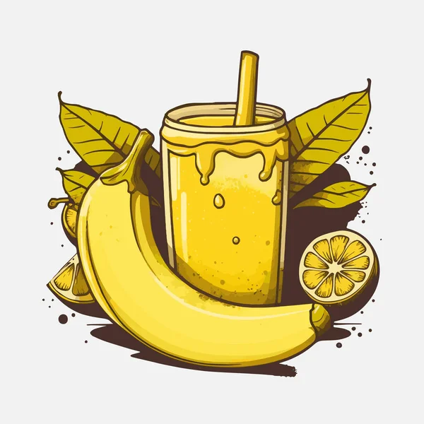 Ilustração Frutas Suco Banana Frescas Vidro Vector Flat Color — Vetor de Stock