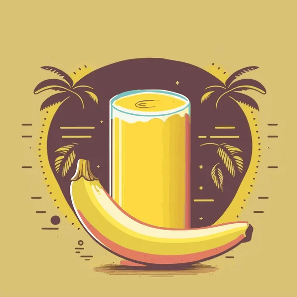 Illustration Fruits Jus Banane Frais Verre Dans Vector Flat Color — Image vectorielle