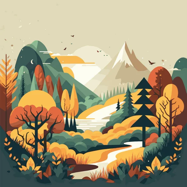 Illustration Nature Montagne Forêt Jungle Paysage Arrière Plan Couleur Vectorielle — Image vectorielle