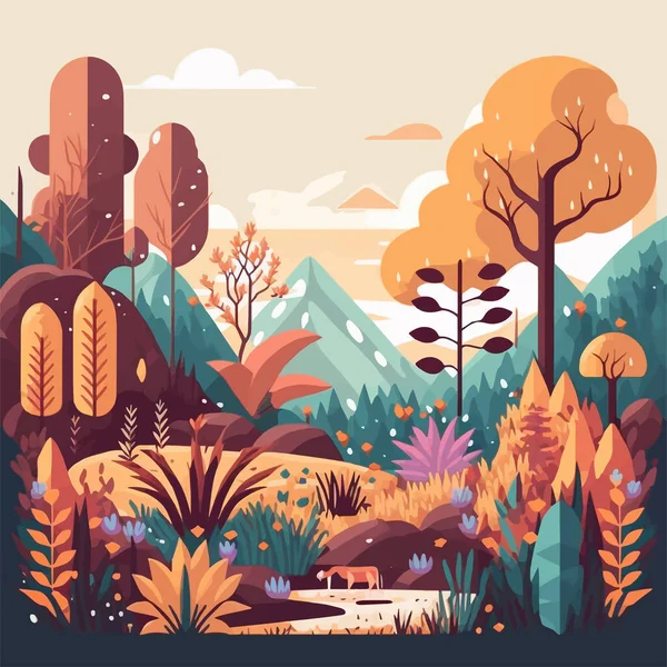 Ilustrace Přírody Mountain Forest Jungle Krajina Pozadí Ploché Vektorové Barvy — Stockový vektor
