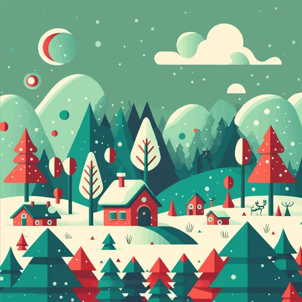 Illustration Von Winter Weihnachtsbaum Hintergrund Flacher Vektorfarbe Für Poster Banner — Stockvektor