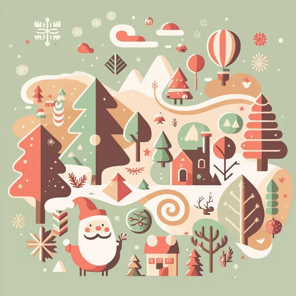 Illustration Von Winter Weihnachtsbaum Hintergrund Flacher Vektorfarbe Für Poster Banner — Stockvektor