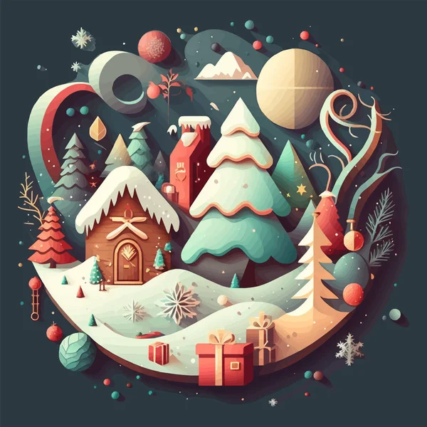 ポスターのためのフラットベクトルカラーの冬のクリスマスツリーの背景のイラスト バナー招待挨拶カード — ストックベクタ