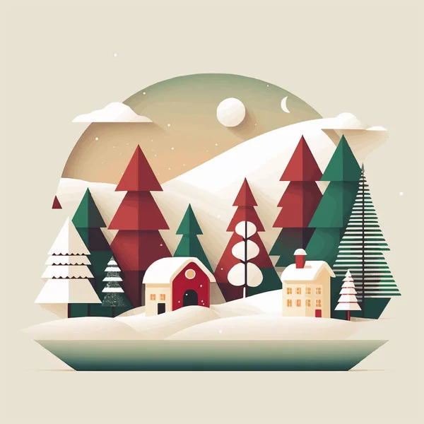 Illustration Fond Arbre Noël Hiver Couleur Vectorielle Plate Pour Carte — Image vectorielle