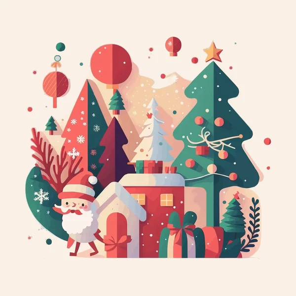 Ilustrace Zimního Vánočního Stromečku Pozadí Ploché Vektorové Barvě Pro Plakátový — Stockový vektor