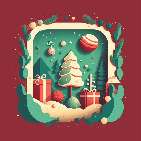 Illustration Fond Arbre Noël Hiver Couleur Vectorielle Plate Pour Carte — Image vectorielle