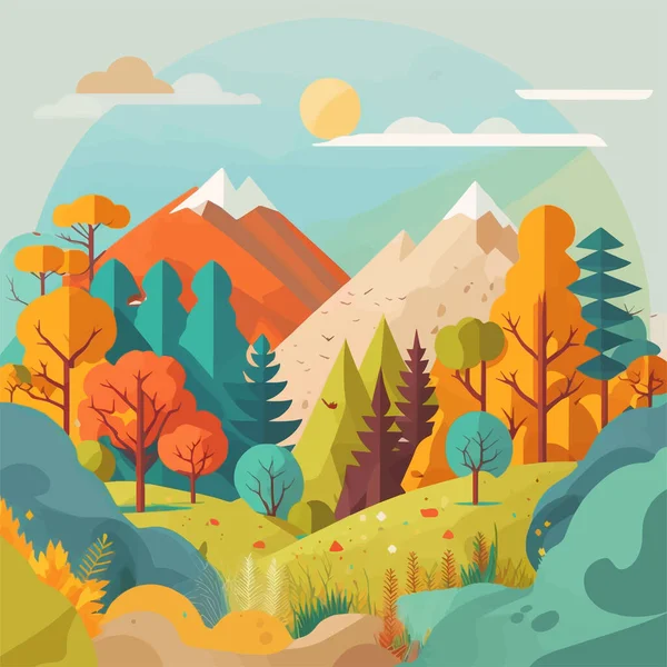 Illustration Nature Mountain Forest Jungle Landscape Background Flat Vector Color — стоковий вектор