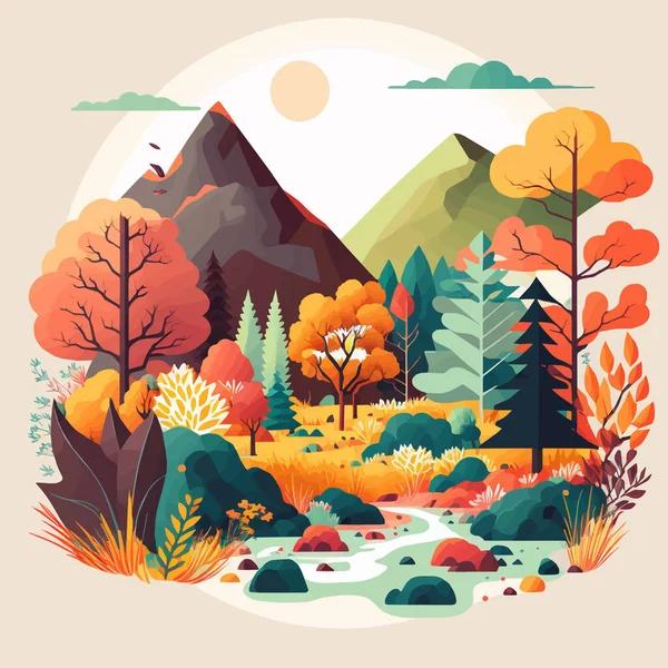 Illustration Nature Montagne Forêt Jungle Paysage Arrière Plan Couleur Vectorielle — Image vectorielle