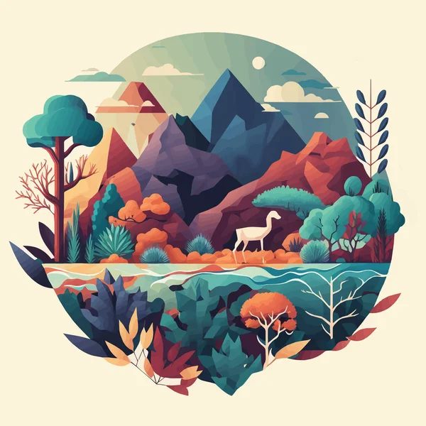 Ilustración Del Fondo Del Paisaje Selva Montaña Naturaleza Color Plano — Archivo Imágenes Vectoriales