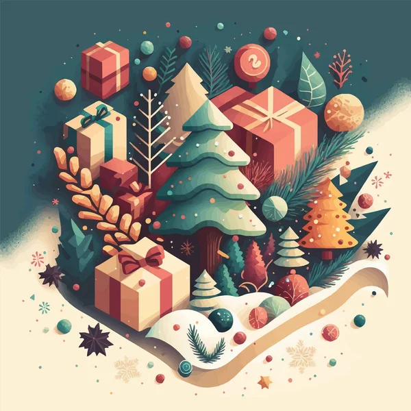 Ilustración Del Fondo Del Árbol Navidad Invierno Color Vectorial Plano — Vector de stock