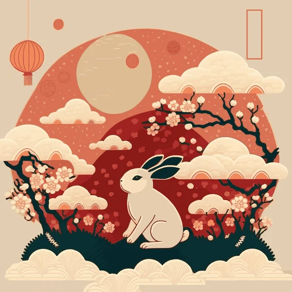 Ілюстрація Китайського Нового 2023 Року Символу Кролячого Китайського Зодіаку Місячного — стоковий вектор