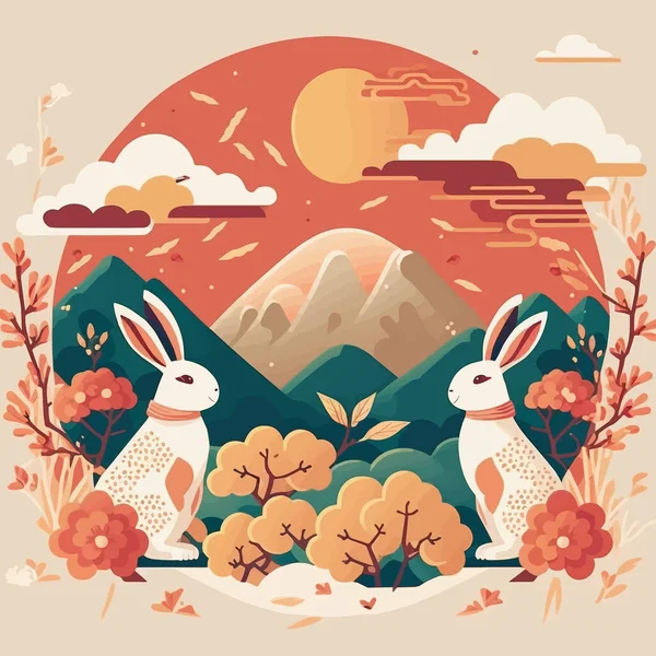 中国の旧正月のイラスト2023年ウサギの年 中国の干支のシンボル 旧正月のコンセプト カラフルな現代的な背景デザインの紙のカットスタイルカラー背景 — ストックベクタ
