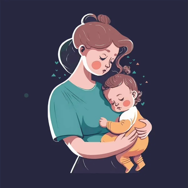 Мать Обнимает Ребенка Цветочном Фоне Счастливый День Матери Вектор Плоский — стоковый вектор