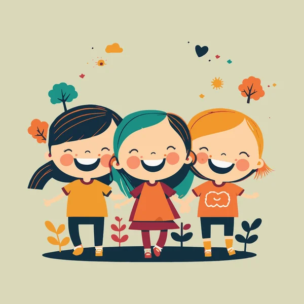 Happy Kids Jumping Playing Together Illustration International Children Day Background — Stock Vector