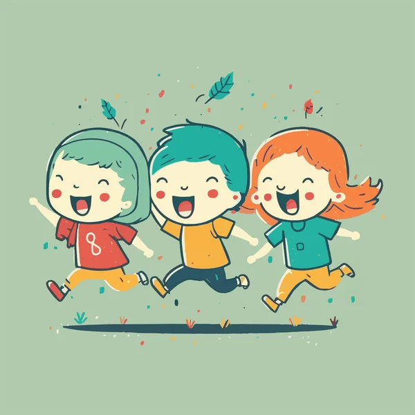 Niños Felices Saltando Jugando Juntos Ilustración Día Internacional Del Niño — Archivo Imágenes Vectoriales
