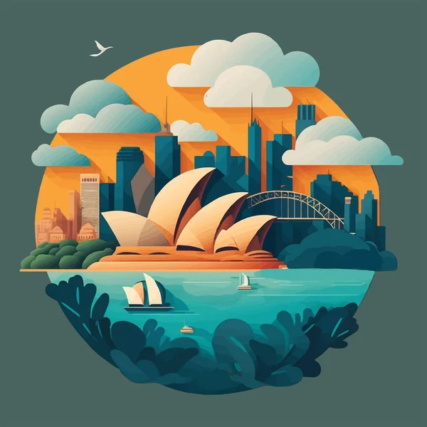 Ilustração Edifício Austrália Viagem Paisagem Vetorial Marco Com Arquitetura Ópera —  Vetores de Stock