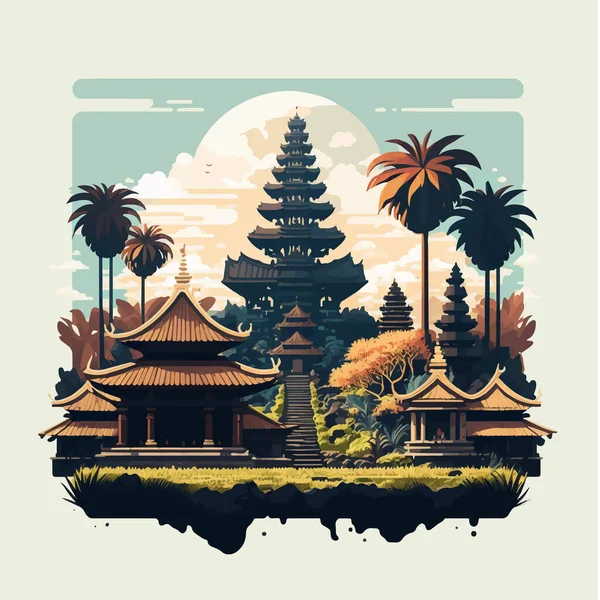 Bali Adası Hindu Tapınağı Sessiz Gün Poster Çizimi Için Endonezya — Stok Vektör