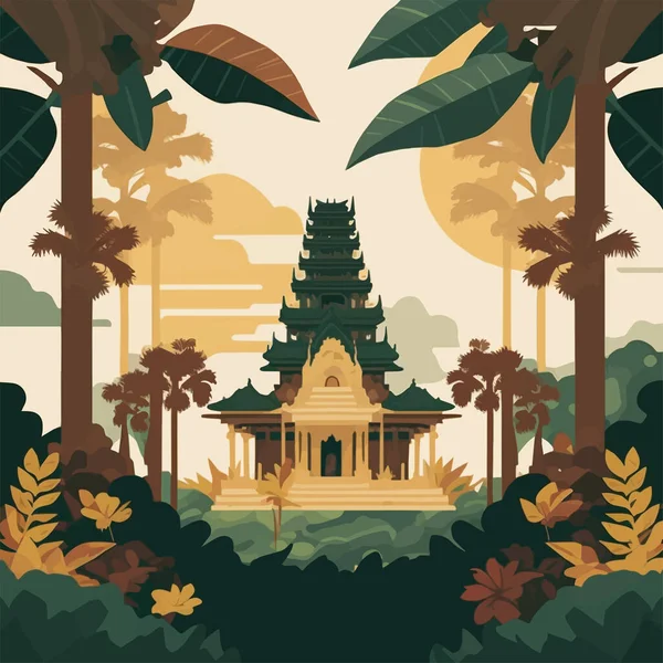 巴厘岛印度教圣殿印度尼西亚地标沉默日海报矢量图解扁平色彩风格 — 图库矢量图片