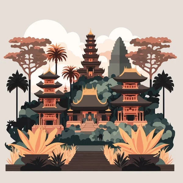 Bali Adası Hindu Tapınağı Sessiz Gün Poster Çizimi Için Endonezya — Stok Vektör