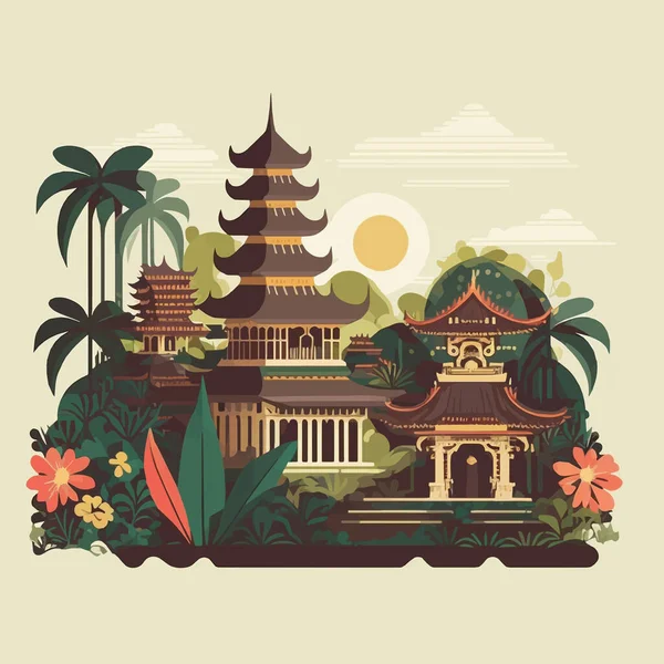 Bali Island Hinduistický Chrám Indonésie Orientační Bod Pro Plakát Tichý — Stockový vektor