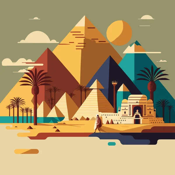 Pyramide Mit Ägyptischem Hintergrund Historische Symbole Der Ägypter Ägyptische Wahrzeichen — Stockvektor