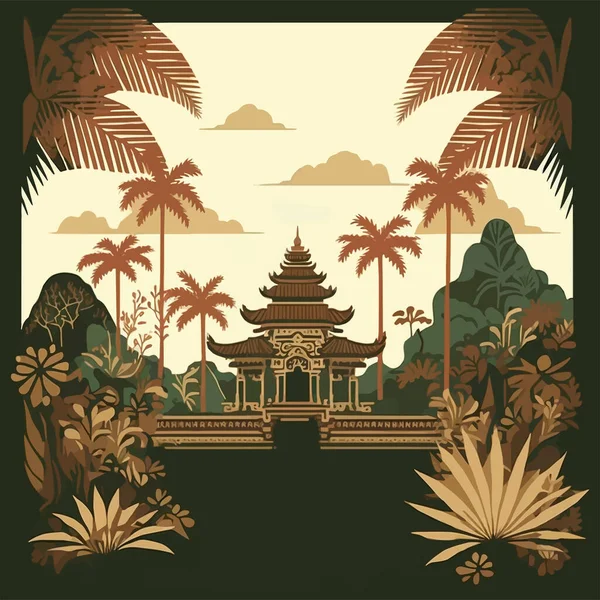 Bali Insel Hindu Tempel Indonesien Wahrzeichen Für Silent Day Poster — Stockvektor