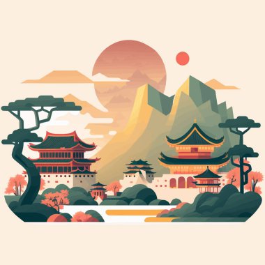 Visit China Beijing tourism. Time to travel poster, city landmark Destination Vector flat illustration for logo icon or banner clipart