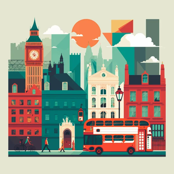 Illustration Des Big Ben Tower London Bridge England Reise Und — Stockvektor