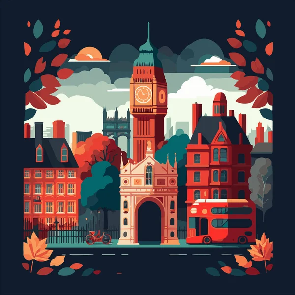 Illustration Big Ben Tower London Bridge England Travel Tourism Concept — Stock Vector