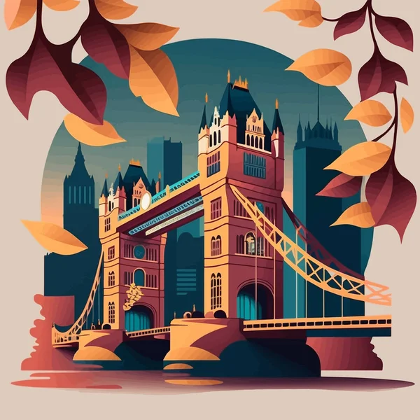 Illustration Big Ben Tower London Bridge England Resor Och Turism — Stock vektor