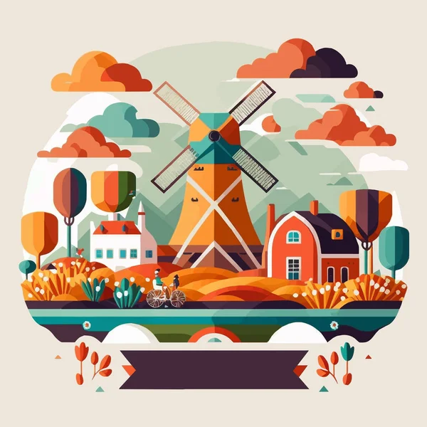 Ilustración Amsterdam Países Bajos Travel Destination House City Landmark Icon — Vector de stock