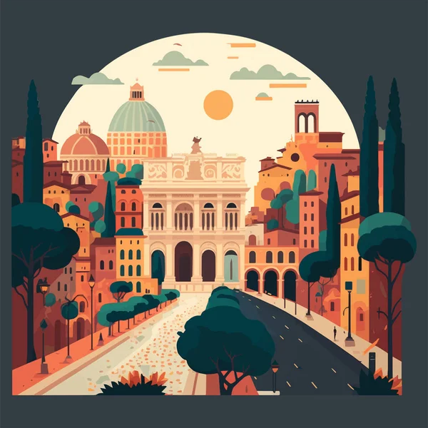 Illustrazione Vettoriale Roma Italia Guida Turistica Città Badge Logo Concetto — Vettoriale Stock