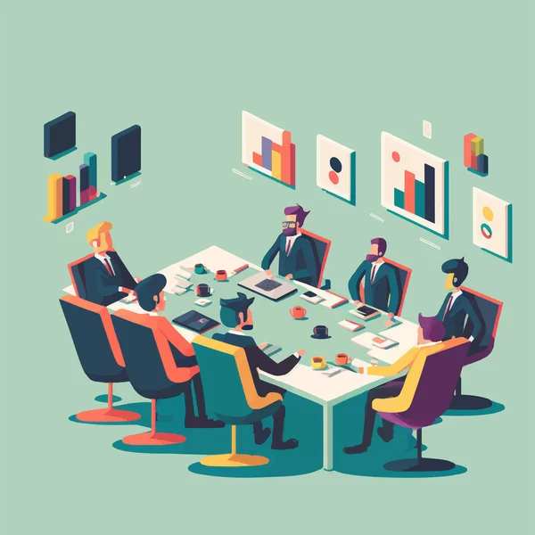Business Conference Flat Vector Illustration Meeting Team Discussing Project Isolated — Stock Vector