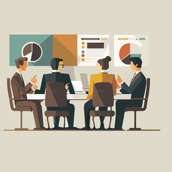 Conferência Negócios Ilustração Vetorial Plana Equipe Reunião Discutindo Projetos Personagens — Vetor de Stock