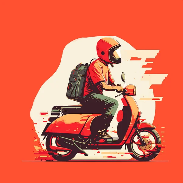 Courrier Pour Livreur Marchandises Sur Scooter Moto Service Ligne Avec — Image vectorielle