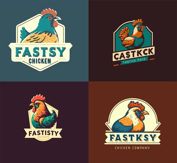Set Logo Distintivi Con Logo Chicken Rooster Collezione Stile Vintage — Vettoriale Stock