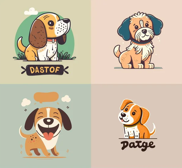 かわいい面白い犬のキャラクターイラストのコレクションのロゴアイコン漫画のベクトルスタイル — ストックベクタ