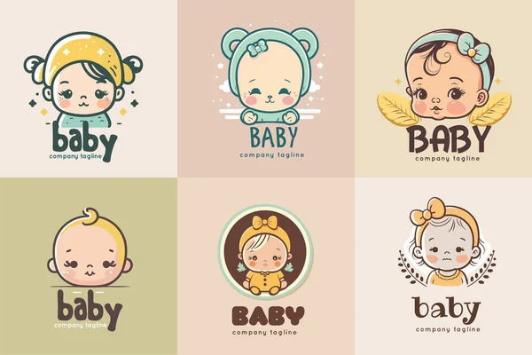 Sevimli Bir Kız Bebek Logo Vector Çizgi Film Stili Mutlu — Stok Vektör