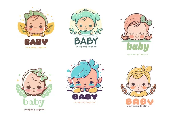 Cute Baby Girl Boy Logo Wektor Stylu Kreskówki Ilustracja Uśmiechem — Wektor stockowy