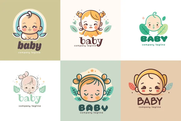 Bonito Bebê Menina Menino Logotipo Vetor Desenho Animado Estilo Ilustração — Vetor de Stock