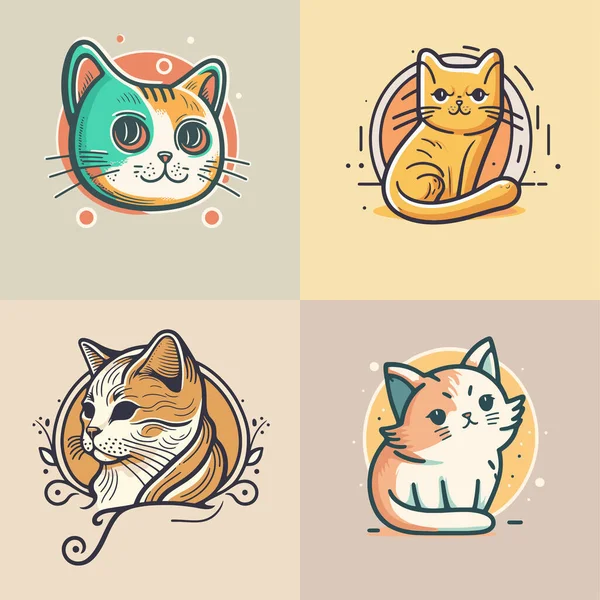 Kolekcja Cute Cat Head Kreskówka Logo Wektor Maskotka Ilustracja Dla — Wektor stockowy