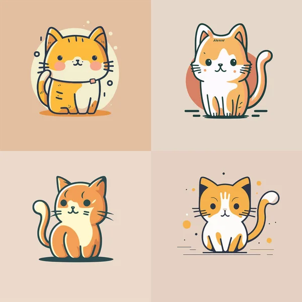 Kolekcja Cute Cat Head Kreskówka Logo Wektor Maskotka Ilustracja Dla — Wektor stockowy