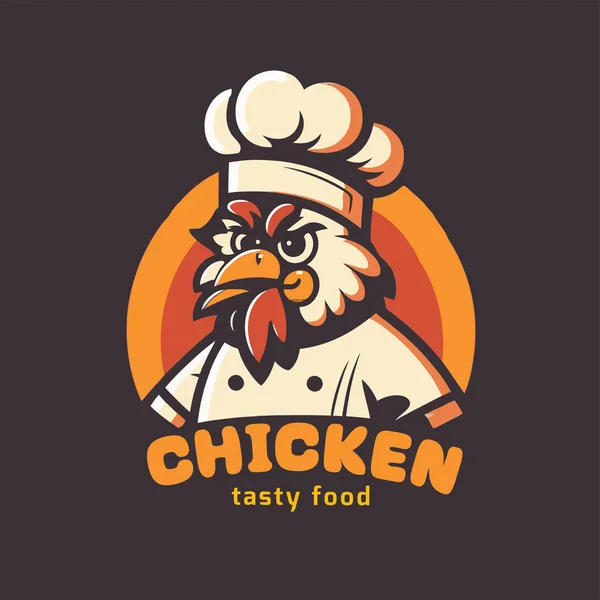 鶏の唐揚げのイラストシェフマスコットのロゴがベクトル漫画風のフードレストランコンセプトブランディング — ストックベクタ