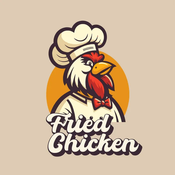 Απεικόνιση Του Τηγανητό Κοτόπουλο Κόκορα Σεφ Λογότυπο Μασκότ Για Εστιατόριο — Διανυσματικό Αρχείο