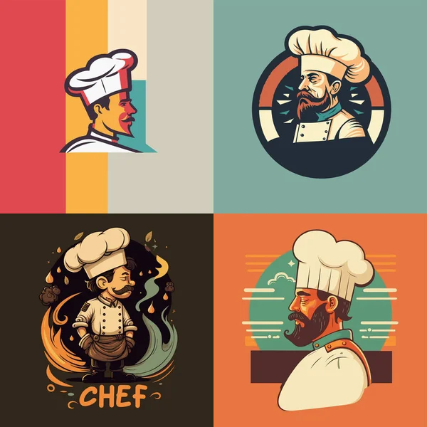 Aşçı Şapkalı Aşçı Logosu Maskotu Nun Tasviri Vektör Karikatür Tarzında — Stok Vektör