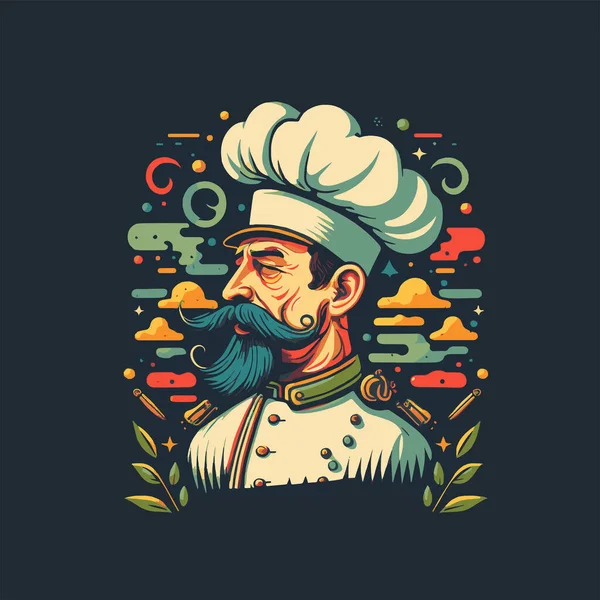 Illustration Von Koch Mann Mit Kochmütze Logo Maskottchen Für Lebensmittel — Stockvektor