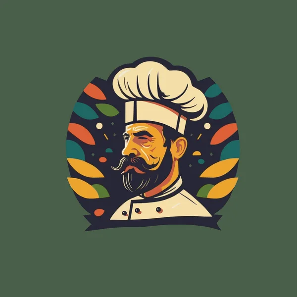 コック帽子とシェフの男のイラスト ロゴマスコットFor Food Restaurant Branding Vctor Animationstyle — ストックベクタ