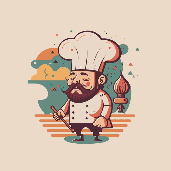 Illustration Chef Man Med Kock Hatt Logo Mascot För Mat — Stock vektor
